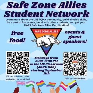 Safe Zone Allies Student Network starts our regular meetings TOMORROW! We mee...