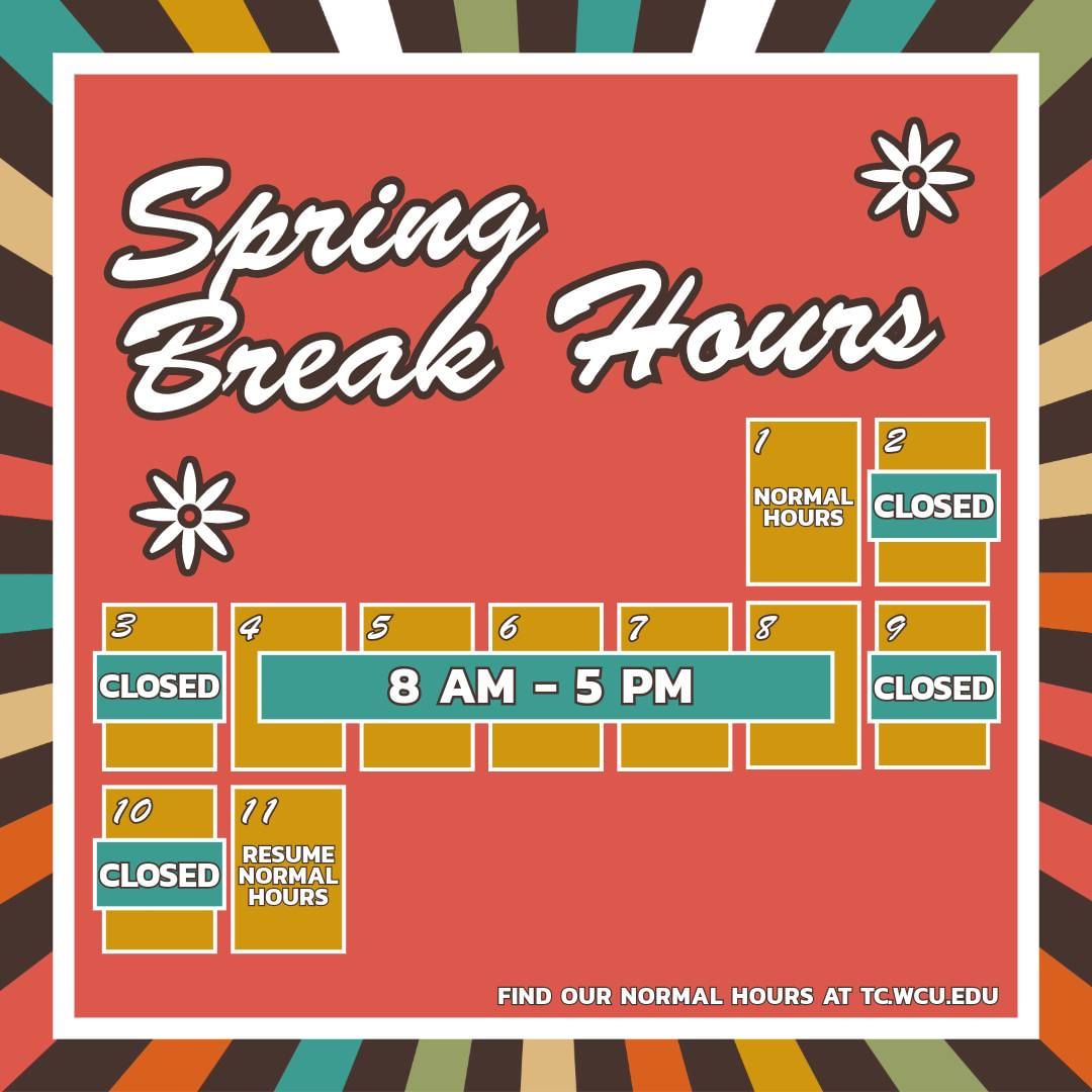 It's spring break! Here are our hours for the week! Find our regular hours of...
